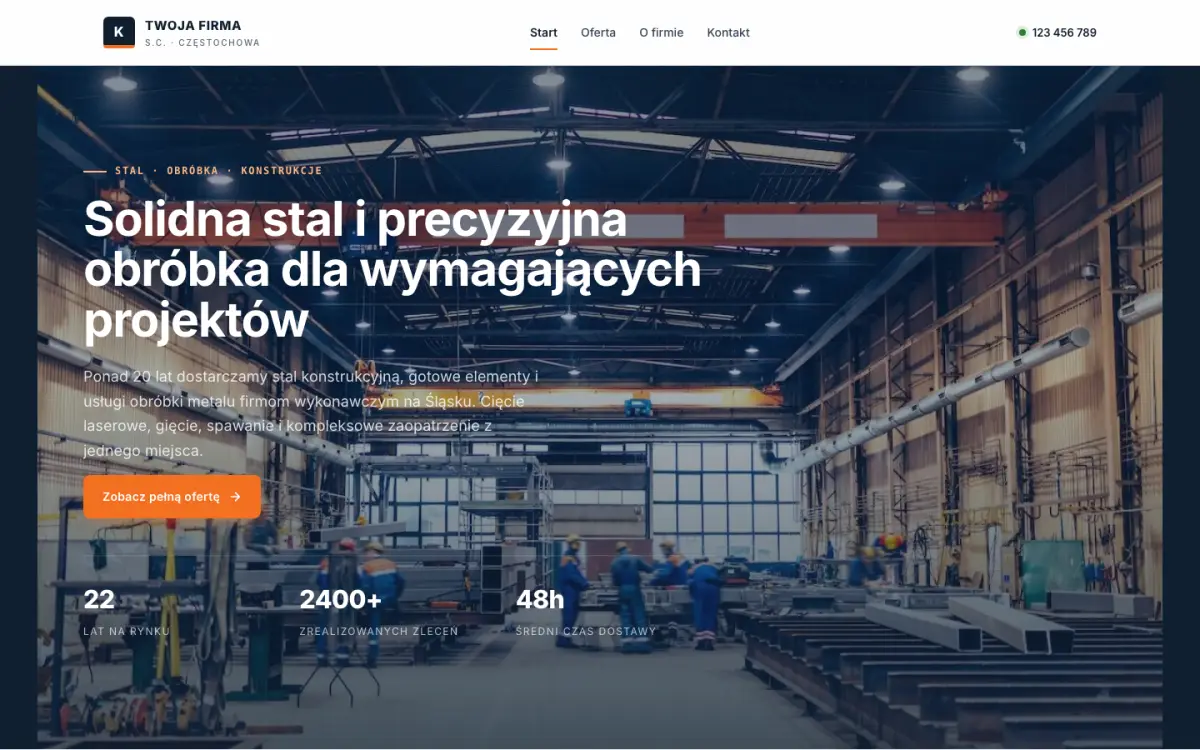 Projekt strony dla firmy produkcyjnej